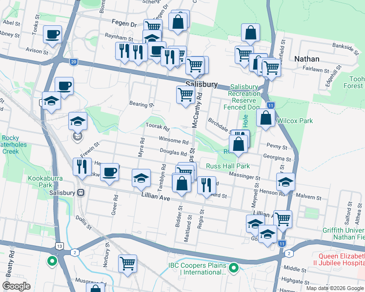 map of restaurants, bars, coffee shops, grocery stores, and more near 97 Winsome Road in Salisbury
