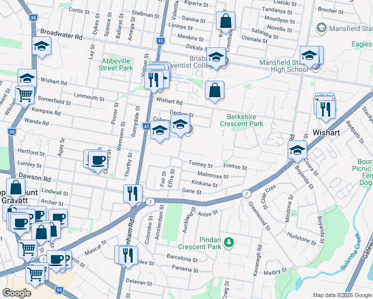 map of restaurants, bars, coffee shops, grocery stores, and more near 6 Avenell Street in Wishart