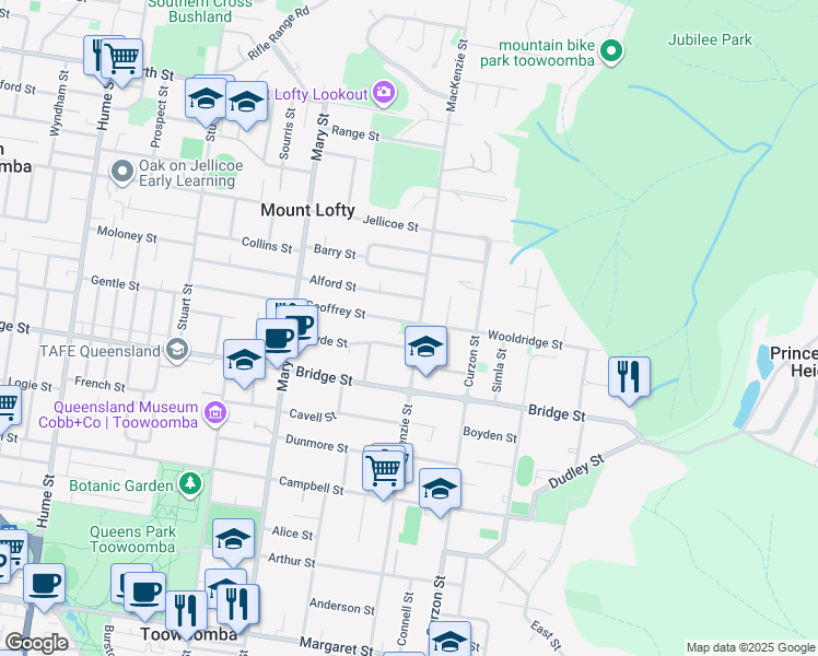 map of restaurants, bars, coffee shops, grocery stores, and more near 5 Geoffrey Street in Mount Lofty