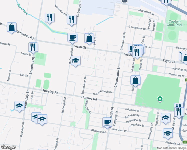 map of restaurants, bars, coffee shops, grocery stores, and more near 13 Strathconan Drive in Glenvale