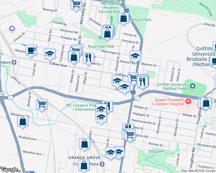 map of restaurants, bars, coffee shops, grocery stores, and more near 62 Golda Avenue in Salisbury