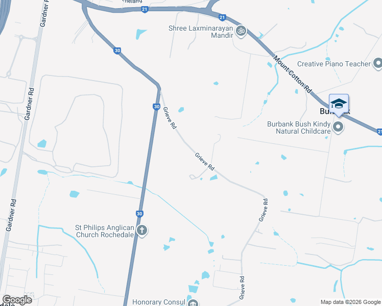 map of restaurants, bars, coffee shops, grocery stores, and more near 335 Grieve Road in Rochedale