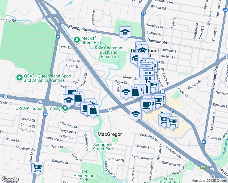 map of restaurants, bars, coffee shops, grocery stores, and more near 51 Pickworth Street in Upper Mount Gravatt