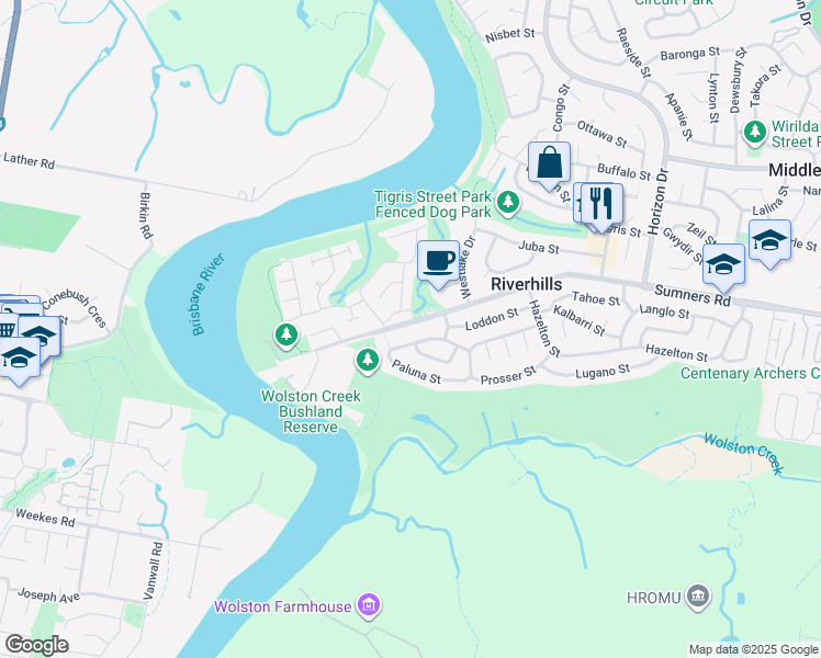 map of restaurants, bars, coffee shops, grocery stores, and more near 438 Sumners Road in Riverhills