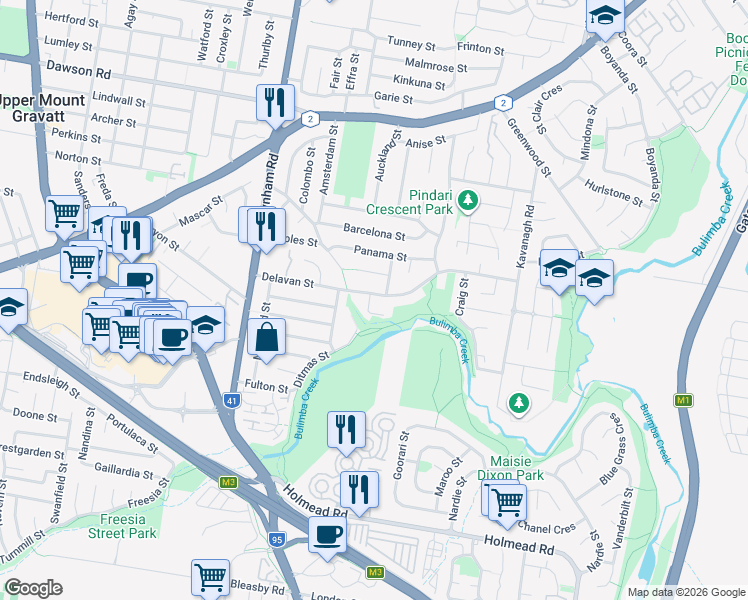 map of restaurants, bars, coffee shops, grocery stores, and more near 2 Malinya Place in Wishart