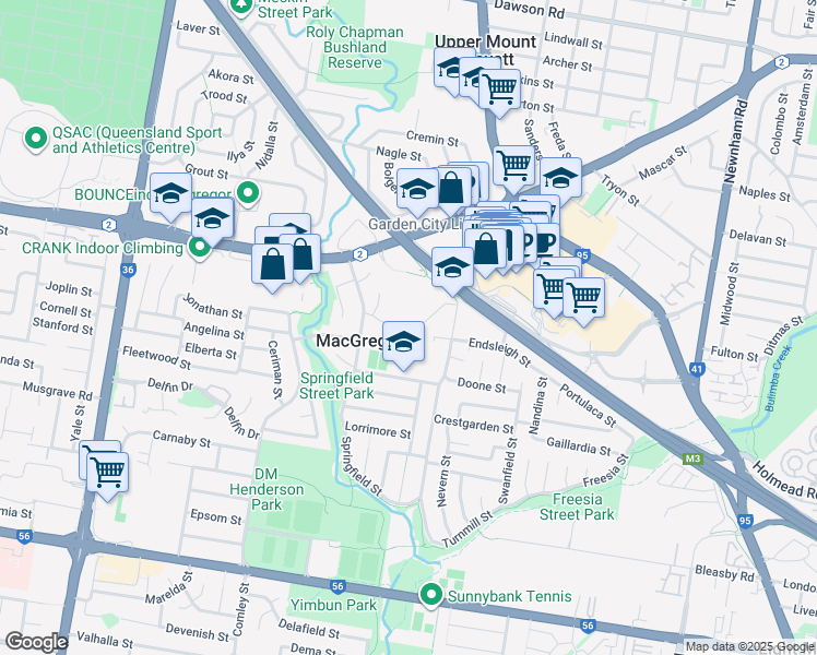 map of restaurants, bars, coffee shops, grocery stores, and more near 29 Blackwattle Street in MacGregor