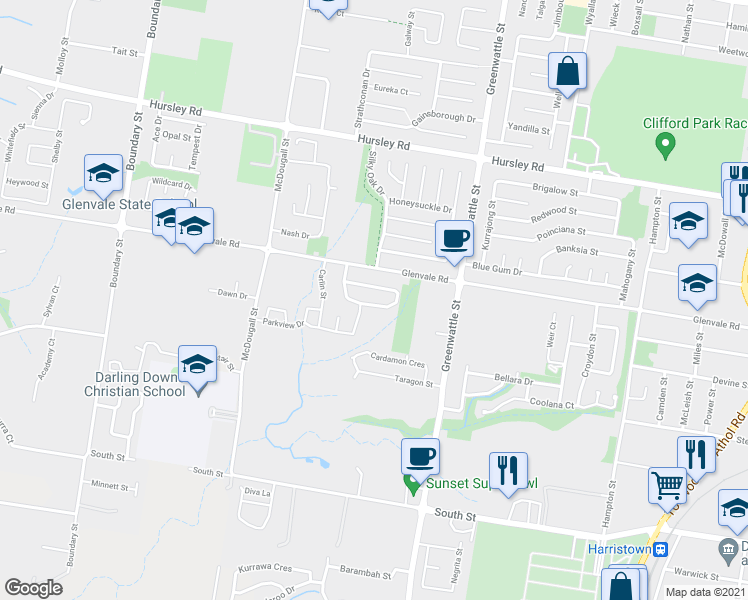 map of restaurants, bars, coffee shops, grocery stores, and more near 28 Patron Crescent in Glenvale