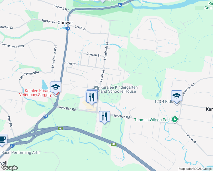 map of restaurants, bars, coffee shops, grocery stores, and more near Joyce Street in Karalee