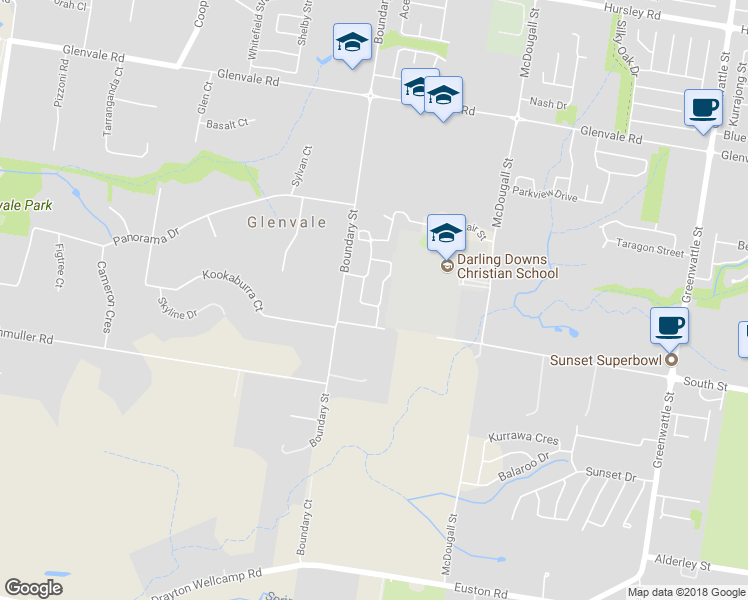 map of restaurants, bars, coffee shops, grocery stores, and more near LOT 14 Sandalwood Drive in Glenvale