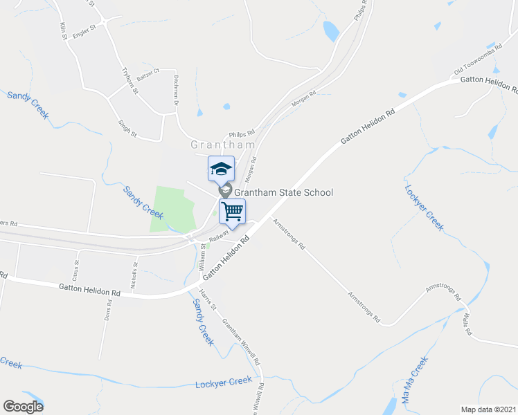 map of restaurants, bars, coffee shops, grocery stores, and more near 1240 Gatton-Helidon Rd in Grantham