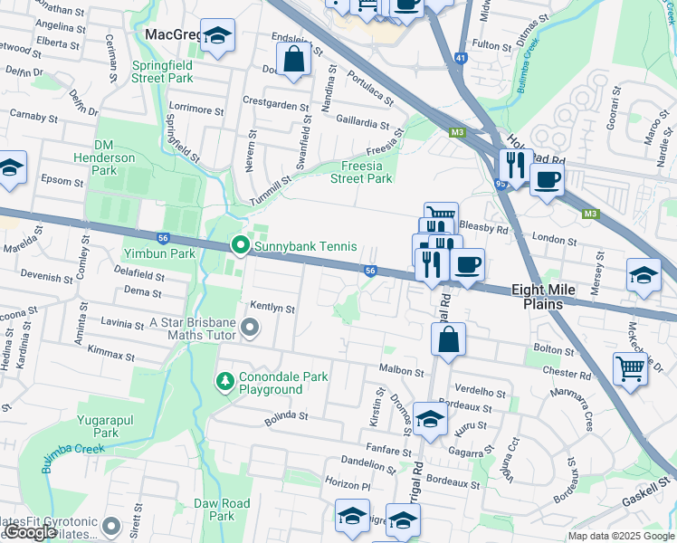map of restaurants, bars, coffee shops, grocery stores, and more near 7 Poinciana Place in Eight Mile Plains
