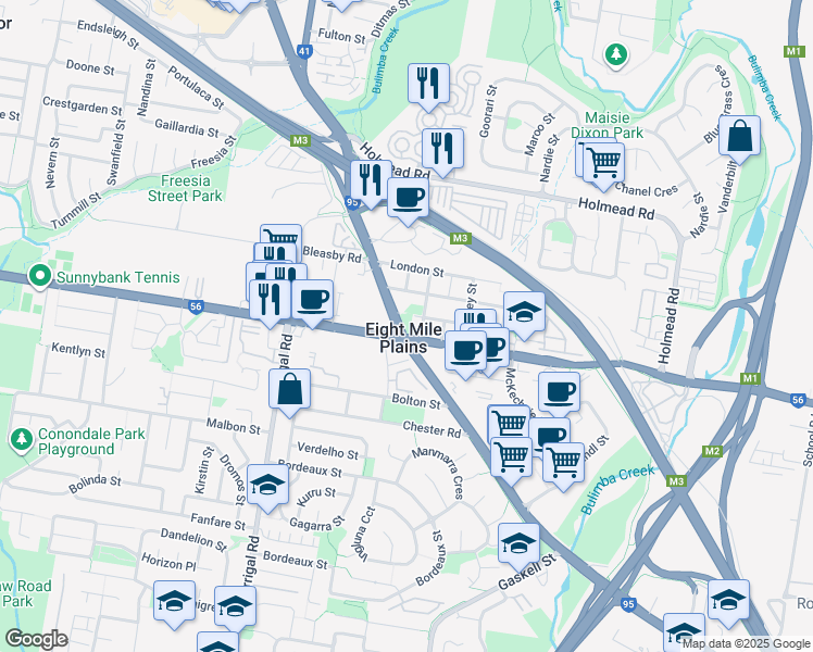 map of restaurants, bars, coffee shops, grocery stores, and more near 8 Miles Platting Road in Eight Mile Plains