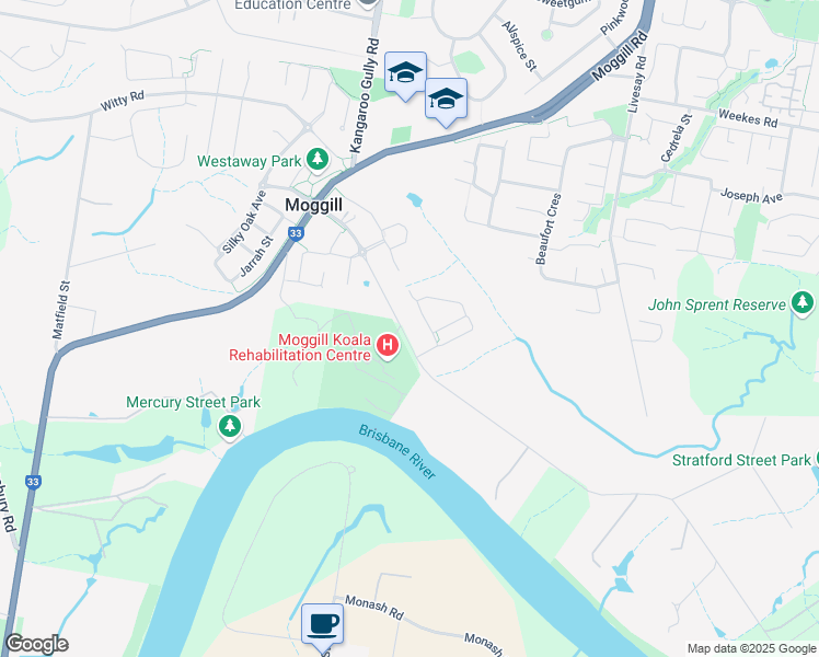 map of restaurants, bars, coffee shops, grocery stores, and more near 62 Priors Pocket Road in Moggill