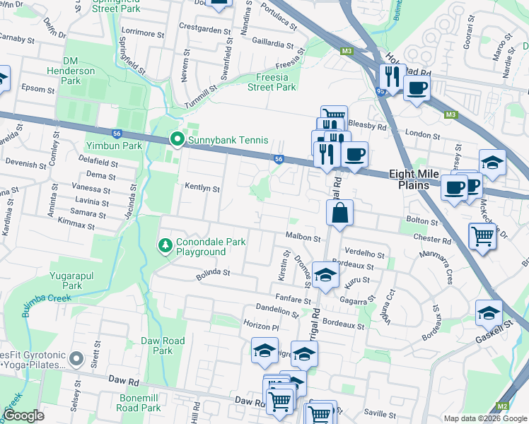 map of restaurants, bars, coffee shops, grocery stores, and more near 11 Pumice Street in Eight Mile Plains