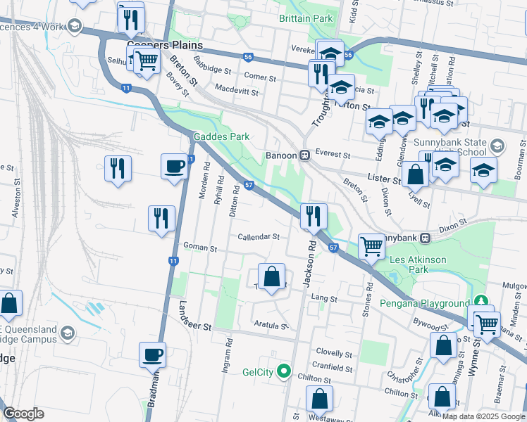 map of restaurants, bars, coffee shops, grocery stores, and more near 261 Beenleigh Road in Sunnybank