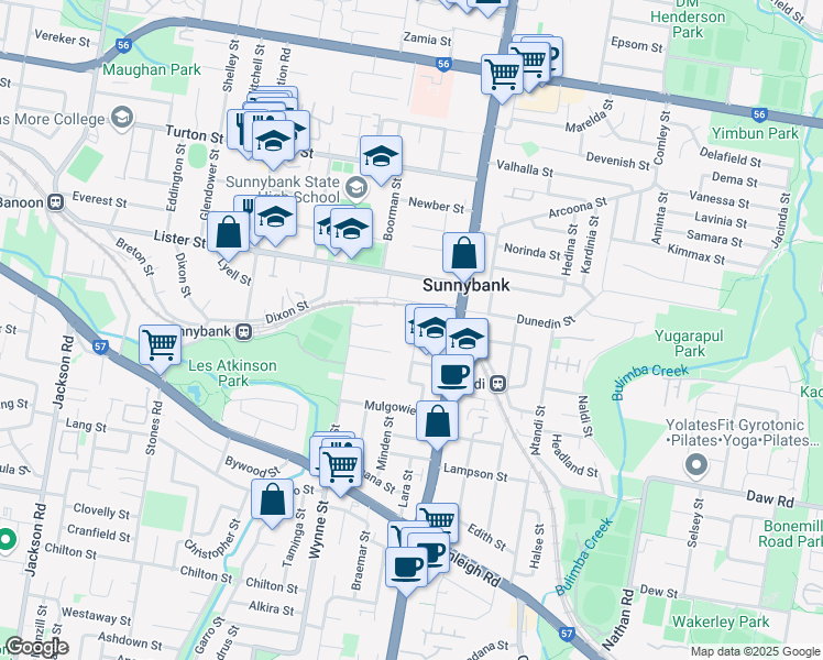 map of restaurants, bars, coffee shops, grocery stores, and more near 11 Trudgian Street in Sunnybank