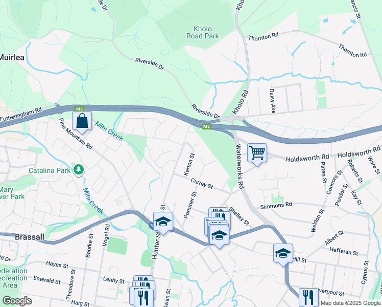 map of restaurants, bars, coffee shops, grocery stores, and more near 16A Kerton Street in Brassall