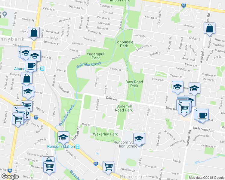 map of restaurants, bars, coffee shops, grocery stores, and more near 3 Cactus Court in Eight Mile Plains