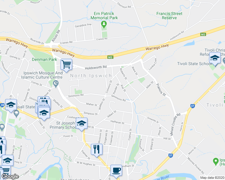 map of restaurants, bars, coffee shops, grocery stores, and more near 4 Pender Street in North Ipswich