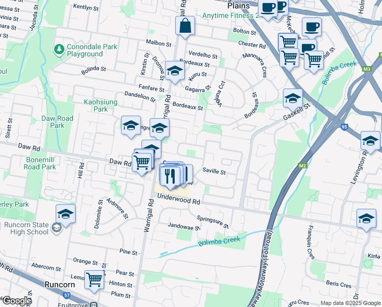 map of restaurants, bars, coffee shops, grocery stores, and more near 15 Teagarden Street in Eight Mile Plains