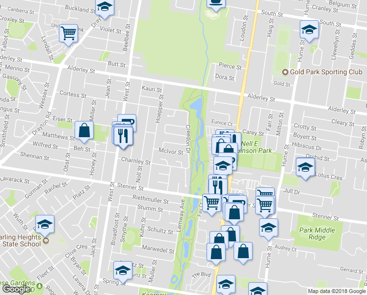 map of restaurants, bars, coffee shops, grocery stores, and more near 4 O'Beirne Street in Kearneys Spring