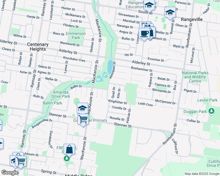 map of restaurants, bars, coffee shops, grocery stores, and more near 62 Aberdeen Street in Rangeville