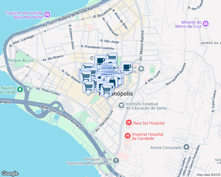 map of restaurants, bars, coffee shops, grocery stores, and more near 392 Rua Saldanha Marinho in Florianópolis