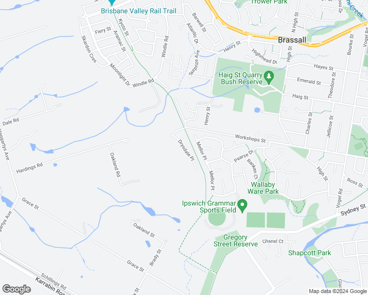 map of restaurants, bars, coffee shops, grocery stores, and more near Drysdale Place in Brassall