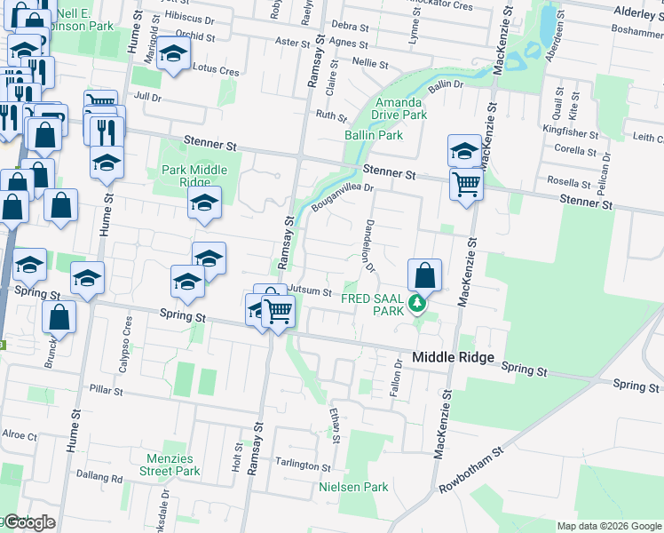 map of restaurants, bars, coffee shops, grocery stores, and more near 7 Kruiswijk Court in Middle Ridge