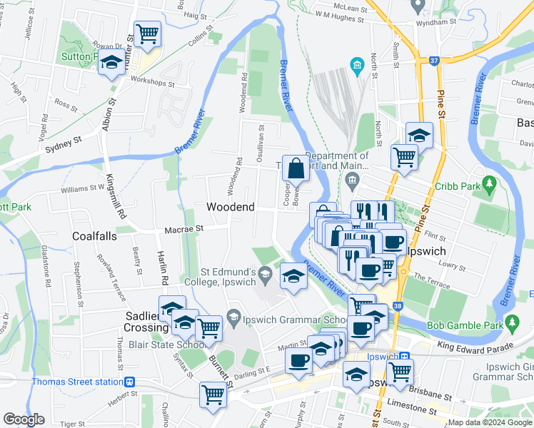 map of restaurants, bars, coffee shops, grocery stores, and more near 9 Panton Street in Woodend