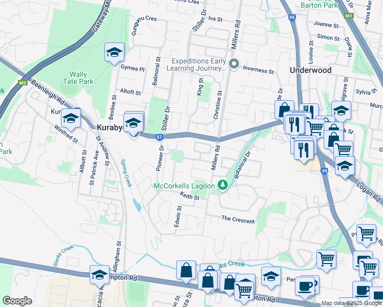 map of restaurants, bars, coffee shops, grocery stores, and more near 12 Lema Circuit in Kuraby