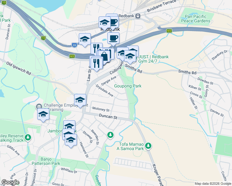 map of restaurants, bars, coffee shops, grocery stores, and more near 14 Dobell Avenue in Collingwood Park