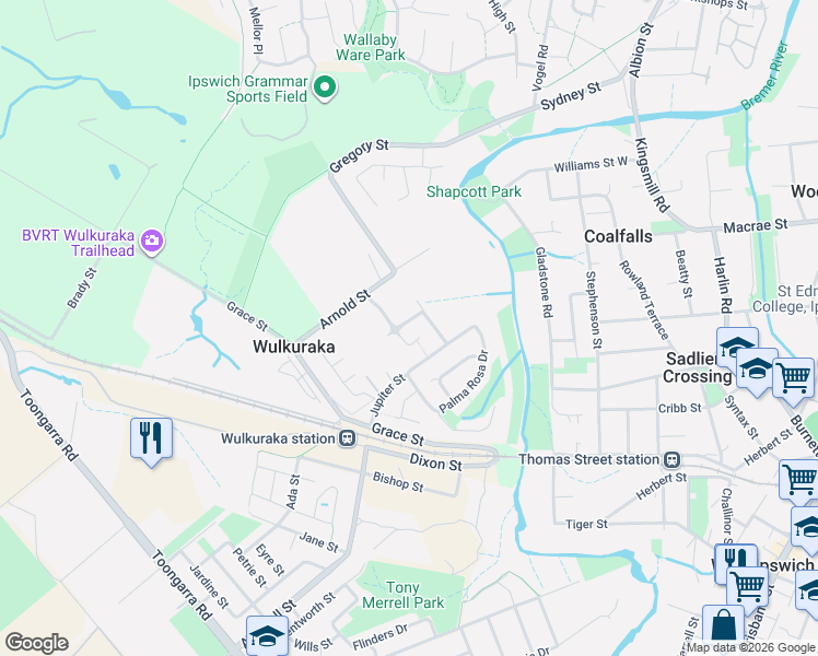 map of restaurants, bars, coffee shops, grocery stores, and more near 3 Hermes Way in Wulkuraka