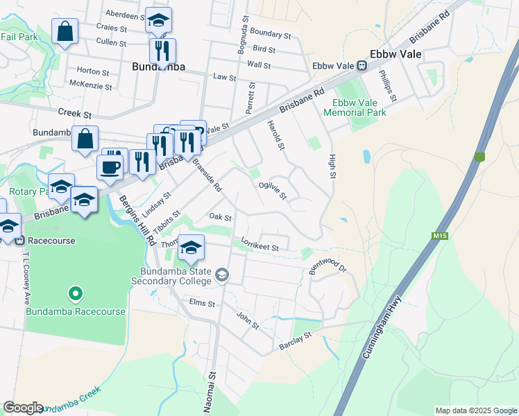 map of restaurants, bars, coffee shops, grocery stores, and more near 29 Upper McCormack Street in Bundamba