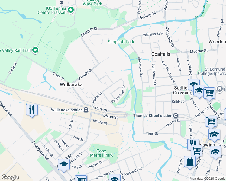 map of restaurants, bars, coffee shops, grocery stores, and more near 20 Conan Close in Wulkuraka