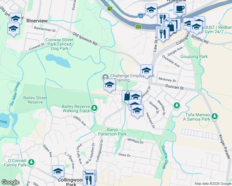 map of restaurants, bars, coffee shops, grocery stores, and more near 13 Bailey Street in Collingwood Park