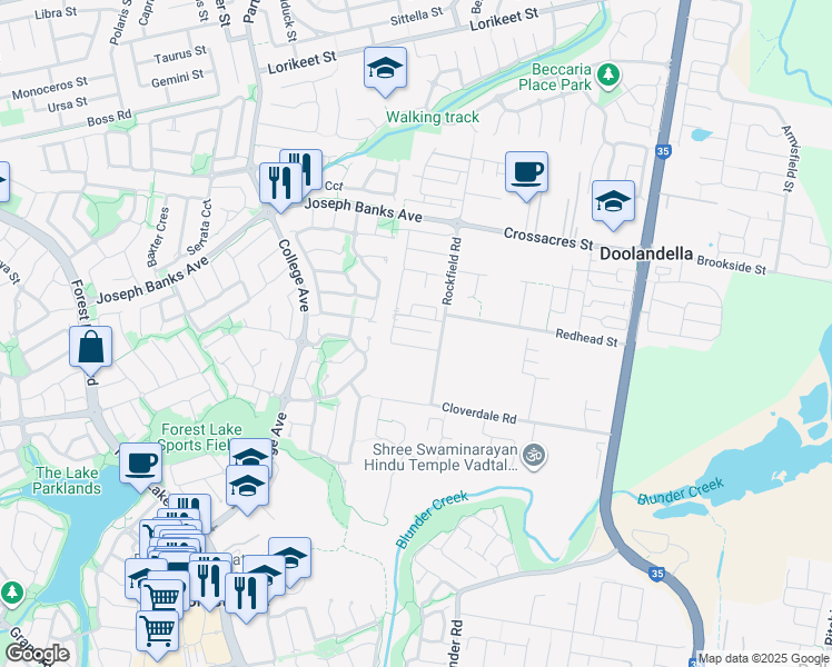 map of restaurants, bars, coffee shops, grocery stores, and more near 48 Philong Street in Doolandella