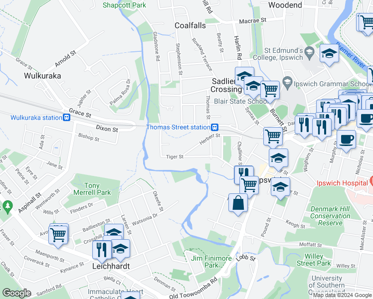 map of restaurants, bars, coffee shops, grocery stores, and more near 39 Herbert Street in Sadliers Crossing
