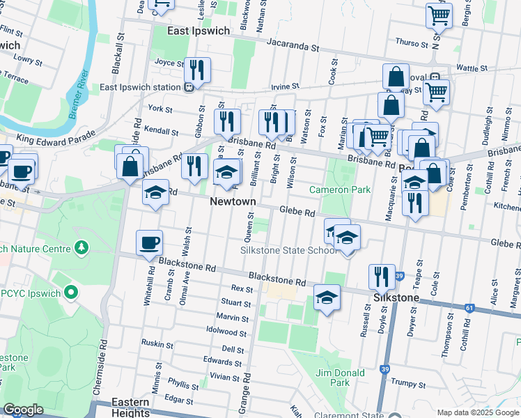map of restaurants, bars, coffee shops, grocery stores, and more near 59 Glebe Road in Newtown