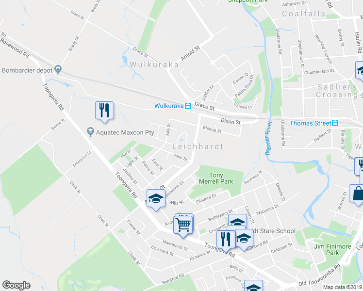 map of restaurants, bars, coffee shops, grocery stores, and more near 7001 Jane Street in Leichhardt