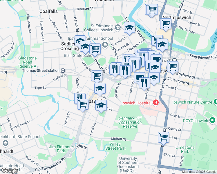 map of restaurants, bars, coffee shops, grocery stores, and more near 5A Omar Street in West Ipswich