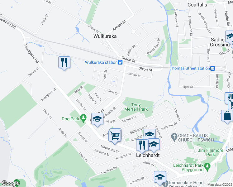 map of restaurants, bars, coffee shops, grocery stores, and more near 47 Jane Street in Leichhardt