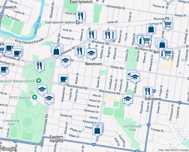 map of restaurants, bars, coffee shops, grocery stores, and more near 14 George Street in Newtown