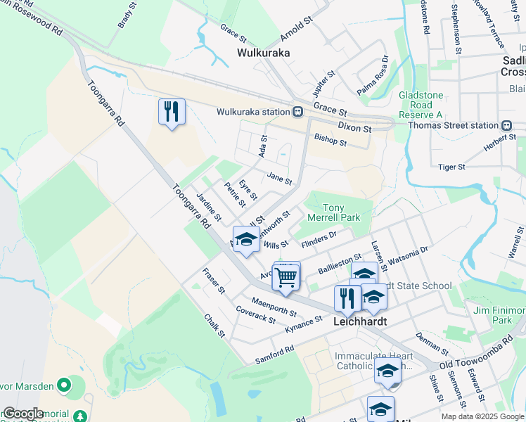 map of restaurants, bars, coffee shops, grocery stores, and more near 53 Aspinall Street in Leichhardt