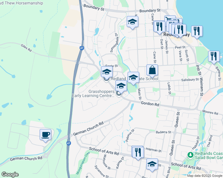 map of restaurants, bars, coffee shops, grocery stores, and more near 6 Scampi Place in Redland Bay