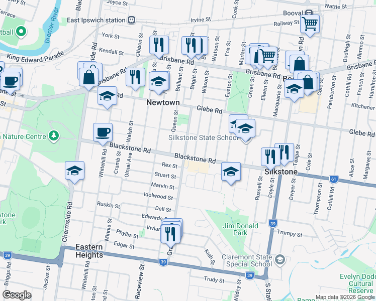 map of restaurants, bars, coffee shops, grocery stores, and more near 26 Grange Road in Silkstone