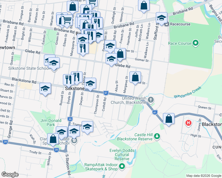 map of restaurants, bars, coffee shops, grocery stores, and more near 64 Cothill Road in Silkstone