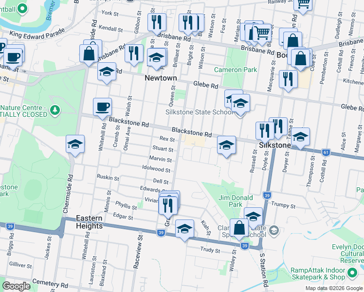 map of restaurants, bars, coffee shops, grocery stores, and more near 20 Napier Circuit in Silkstone