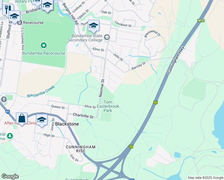 map of restaurants, bars, coffee shops, grocery stores, and more near 31 Dorsey Crescent in Bundamba