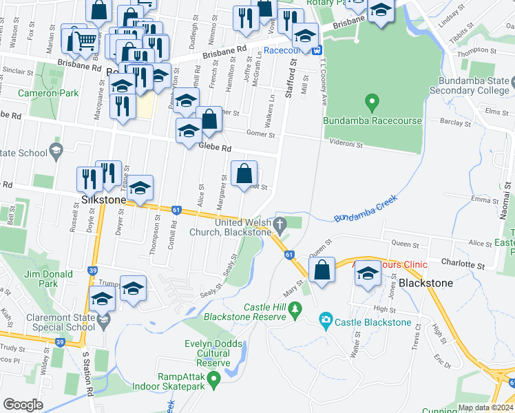 map of restaurants, bars, coffee shops, grocery stores, and more near 7 Creek Street in Silkstone